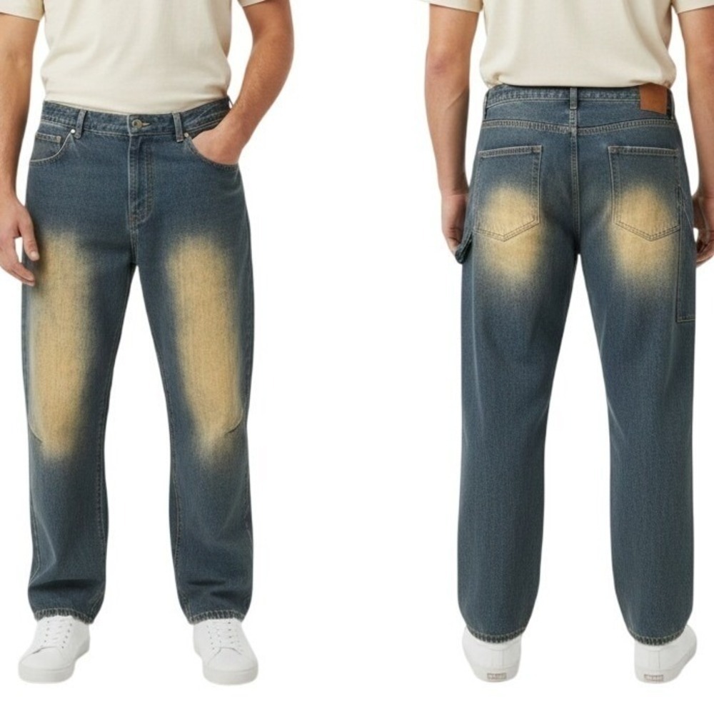 Manfinity Jeans Men 3XL Blue Denim Jeans High Rise Faded Wash Classic Relaxed